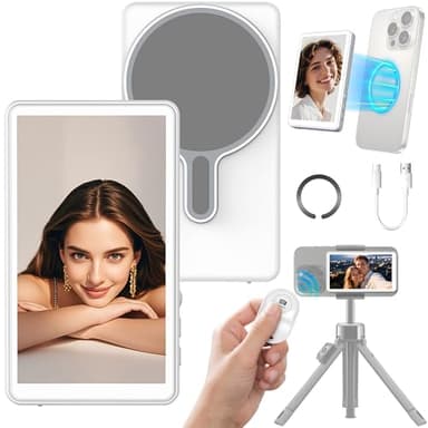 NoteBuddy Selfie Monitor Screen Phone- Magnetic Phone Vlog Back Camera Selfie Monitor - 1080P Display can Wirelessly Connect to Mobile Phones - Selfie Screen Compatible with iPhone & Android (White) - Image 1