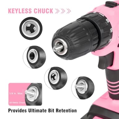 Pink 21V Cordless Drill Set for Women,Power Cordless Drill with Battery and Charger,Lightweight Complete Womens Tool Kit for House,Pink Tools Set with Electric Drill Driver for Home Office Repair - Image 3