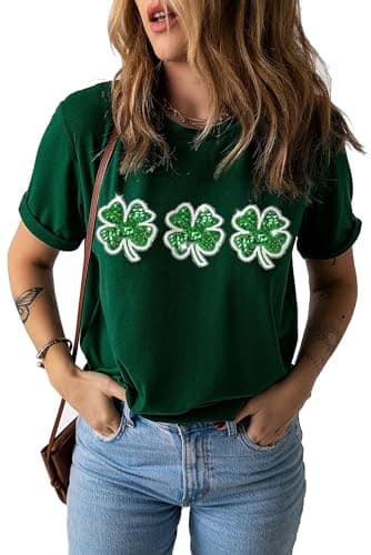 St. Patrick's Day T-Shirt Womens Green Shamrock Printed Short Sleeve Casual Lucky Clover Heart Graphic Tee Tops(Green1,M)