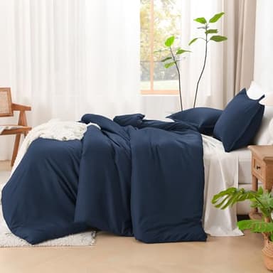 Litanika California King Comforter Set Navy Blue - 3 Pieces Cal King Lightweight Soft Plain Bed Comforter, Oversized Down Alternative Bedding Set - Machine Washable (104x96In, 2 Pillowcases) - Image 5