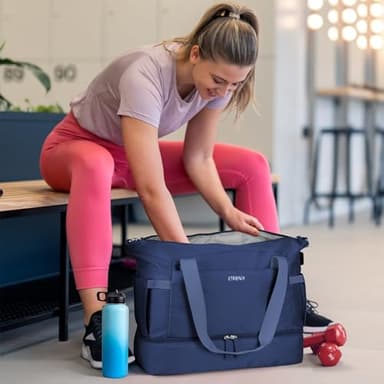 ETRONIK Gym Bag for Women, Travel Duffel Bag with USB Charging Port, Weekender Overnight Bag with Wet Pocket and Shoes Compartment for Women, Travel, Gym, Yoga (Dark Blue) - Image 2