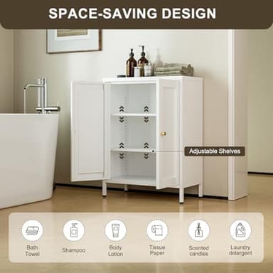 Bevivog Metal Bathroom Floor Storage Cabinet,Small Storage Sideboard with 2 Doors and 2 Adjustable Shelves,Modern Storage Freestanding Organizer Rust-Proof Locker,Living Room,Hallway,White - Image 4