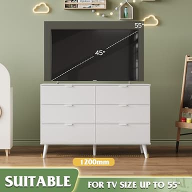 WLIVE 6 Drawer Dresser for Bedroom, 47.24'' Wide Wood White Dresser, Storage Organizer with Sturdy Metal Handle, TV Stand for 55 inch TV, Chest of Drawers for Living Room, Hallway, Closet - Image 5