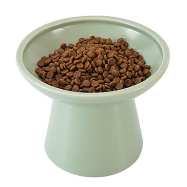 CEEFU Extra Wide Elevated Ceramic Cat Food Bowl - 6.2" Shallow Dish for Whisker Fatigue Relief, 5" Height for Easy Feeding, Lead & Cadmium Free, Durable Raised Cat Food Bowls, Sage Green - Image 1