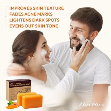 KlearBloom Kojic Acid Soap, Turmeric Soap Bar for Dark Spots Brightening & Moisturizing with Collagen, Vitamin E, Retinol, Hyaluronic Acid, Shea Butter, Paraben & Sulfate-Free 105g x 2 Bars - Image 3