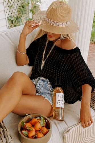 Dokotoo Womens Juniors Spring Summer Crochet Hollow Out Sweaters Tops Resort Wear for Women 2025 Round Neck Short Sleeve Pullover Shirt Lightweight Knit Tops Blouse Black Medium - Image 2