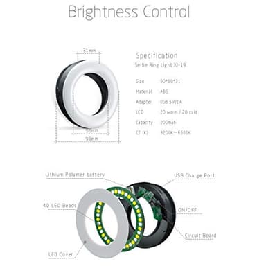 XINBAOHONG Selfie Ring Light Rechargeable Portable Clip-on Selfie Fill Light with 40 LED for Smart Phone Photography, Camera Video, Girl - Image 3