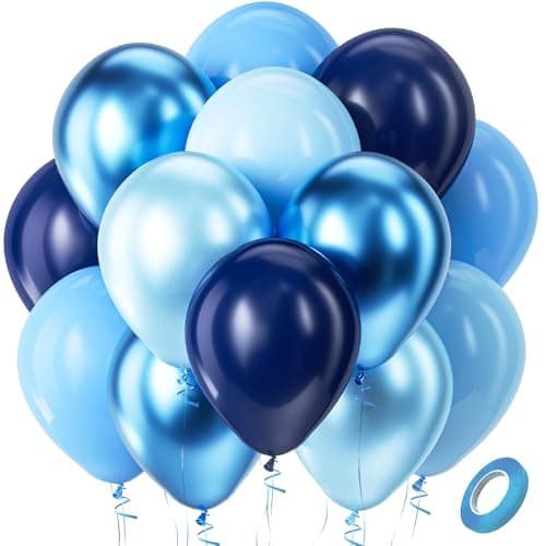 Bezente Blue Balloons Set,60pcs 12 inch Metallic Blue Pearl Blue Navy Blue Pastel Blue Latex Balloons Kit for Birthday,Baby Shower,Wedding,Graduation Party Decorations - Image 1