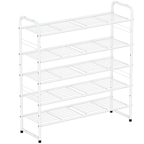 SUFAUY 33" Wide Shoe Rack, 5 Tier Shoe Storage Rack for 24-30 Pairs of Shoes, Shoe Organizer for Entryway, Steel Frame, Industrial, White - Image 1