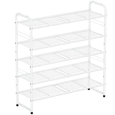 SUFAUY 33" Wide Shoe Rack, 5 Tier Shoe Storage Rack for 24-30 Pairs of Shoes, Shoe Organizer for Entryway, Steel Frame, Industrial, White - Image 1