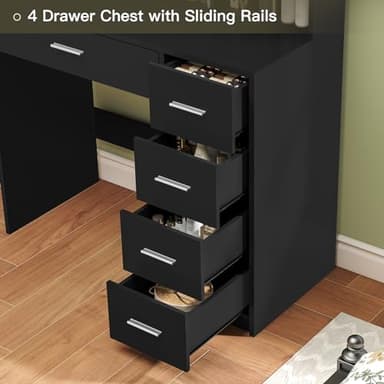 Quimoo Makeup Vanity Desk with Mirror & Lights, Vanity Desk with 5 Drawers & Storage Shelves, Vanity Table, 3 Color Modes & Adjustable Brightness Dressing Table, Bedroom, Black - Image 7