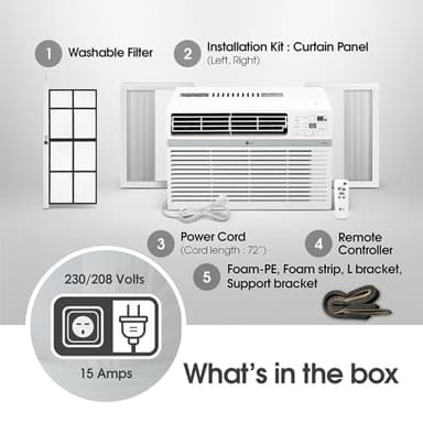 LG 18,000 BTU Smart Wi-Fi 230/208V Window Air Conditioner, White (Renewed) - Image 6