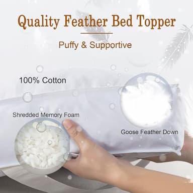 WhatsBedding Duck Feather Bed Mattress Topper, 100% Cotton Memory Foam Mattress Topper, 2500GSM Overfilled Pillow Top, Hotel Collection - Image 3