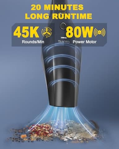 TANYO Handheld Car Vacuum Cordless, Portable Vacuum Cleaner with High Power Suction, Rechargeable Hand Held Vacuum, Mini Handheld for Car Home Office, Pet Hair, Black - Image 4