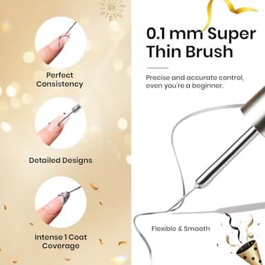 Beetles Metallic Gel Nail Polish Liner Set Silver Bronze Gold 2pcs Gel Liner Nail Art Chrome 3D High-Gloss Effect for Nail Paint Design with Thin Brush DIY French Manicure Curing Requires at Home - Image 5