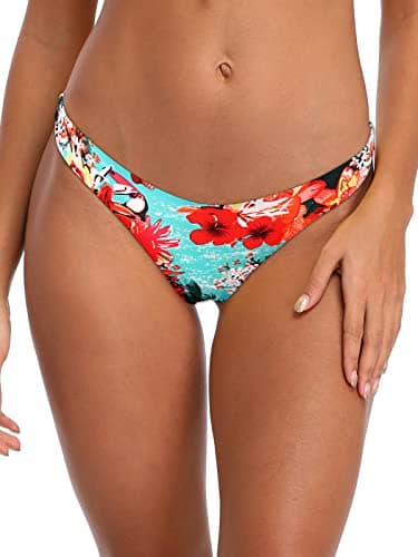RELLECIGA Women's Blue Floral Cheeky Brazilian Cut Bikini Bottom Size X-Large - Image 1
