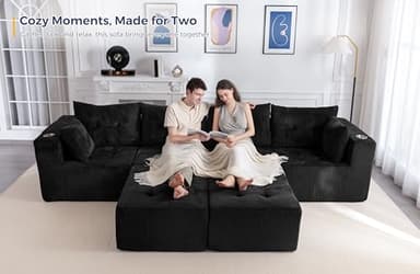MAXYOYO Modular Sectional Sofa Couch, U Shaped Modern Cloud Couch with 2 Ottomans, Sofa in A Box, Tufted 6-Seat Boneless Sleeper Chair for Living Room, No Assembly Required, Black - Image 2
