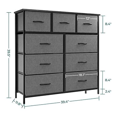 OLIXIS Dresser for Bedroom, 9 Storage Drawers, Wide Fabric Closet Chests Organizer Tower Furniture, TV Stand with Wooden Top Metal Frame for Clothes, Living Room, Hallway, Entryway, Classic Grey - Image 3