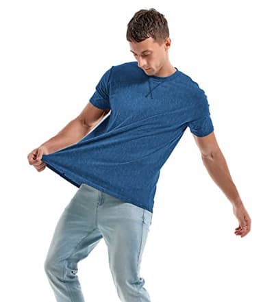 KLIEGOU Men's T-Shirts - Elasticity Cotton Crew Neck Tees 2166 Dark Blue 4XL - Image 4