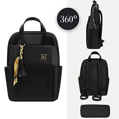 Laptop Backpack for Women Slim Travel - Laptop Bag Computer Case Fit up to 15.6-inch Notebook Lightweight Medium Size Purse for Work Bookbag Water-resistant Business Fashion Stylish Nylon Black - Image 7