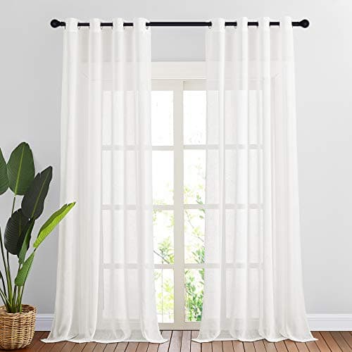 NICETOWN Thick Linen Sheer Ivory Curtains for Privacy Protection, Grommet Rustic Flax Semi Sheer Window Drapes with Light Penetration for Farmhouse/Living Room, W52 x L90, Set of 2 - Image 1