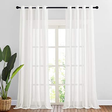 NICETOWN Thick Linen Sheer Ivory Curtains for Privacy Protection, Grommet Rustic Flax Semi Sheer Window Drapes with Light Penetration for Farmhouse/Living Room, W52 x L90, Set of 2 - Image 1