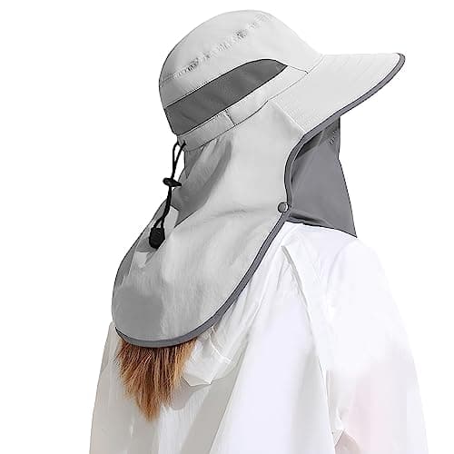 Outdoor Sun Hat Detachable Neck Face Flap UPF 50+UV Protection Visor Fishing Hats with Neck Flap for Men & Women Light Grey - Image 1