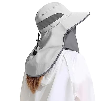 Outdoor Sun Hat Detachable Neck Face Flap UPF 50+UV Protection Visor Fishing Hats with Neck Flap for Men & Women Light Grey - Image 1