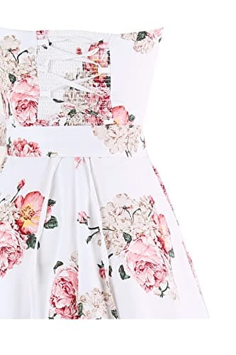 Topdress Women's Vintage Polka Audrey Dress 1950s Halter Retro Cocktail Dress Pink Flower XL - Image 6