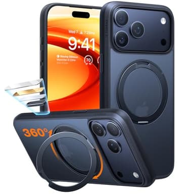 TORRAS Upgraded 360 Magnetic Stand for iPhone 17 Pro Max Case with Camera Control Button, Fit for MagSafe with Ring, Mil-Grade Protection, Translucent Slim for iPhone 17 ProMax Case Ostand, Black - Image 1