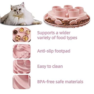 Puzzle Feeder Mat, Slow Feeder for Good Cat Eating Habits, Interactive Cat Toys, Pink - Image 5