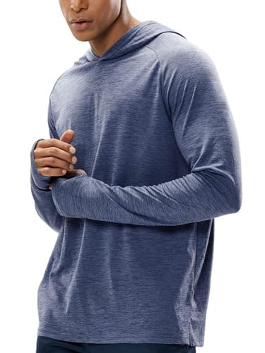 MIER Men's UPF 50+ Sun Protection Hoodie Long Sleeve SPF Fishing Hiking Quick Dry Running Thumbhole UV Shirts Lightweight, Blue Heather, XL - Image 1