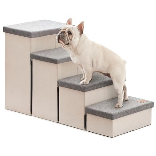 Love's cabin Dog Stairs for Small Medium or Large Dogs with Storage and Adjustable Steps, Foldable Cat Steps for Bed or Couch, 4-Step Gray Folding Ramp with Zip up to 200 lbs, Light Grey - Image 1