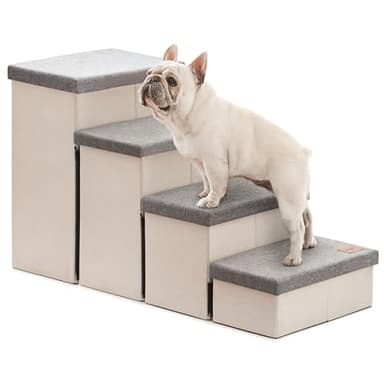 Love's cabin Dog Stairs for Small Medium or Large Dogs with Storage and Adjustable Steps, Foldable Cat Steps for Bed or Couch, 4-Step Gray Folding Ramp with Zip up to 200 lbs, Light Grey - Image 1