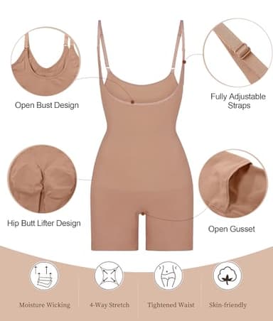 SHAPERX Open Bust Shapewear Tummy Control Bodysuits for Women Seamless Compression High Waisted Body Shaper, SZ5258-Sienna-L/XL - Image 4