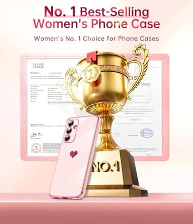 LeYi for Galaxy A16-5G Phone Case: Tempered Glass Screen Protector [2 Pcs]+ Full Camera Lens Protection,Love Heart Plating Luxury Shockproof Phone Case para Samsung A 16 5G Cute,Pink - Image 2