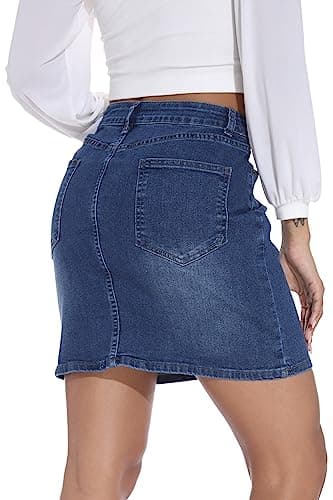 GUANYY Womens Mini Jean Skirt Stretch High Rise Casual Slim Fit Classic Elastic Denim Skirts Summer 2025 Blue Medium - Image 3