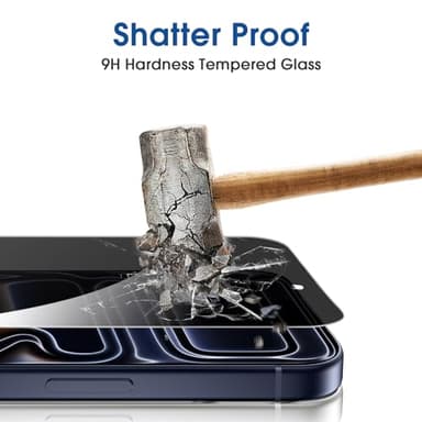 amFilm OneTouch Privacy Screen Protector for iPhone 17 Pro Max + Camera Lens Protector | Auto-Alignment install | Bubble Free | 9H Tempered Glass | Shatterproof | Anti Privacy | Case Friendly 2+4 Pack - Image 7