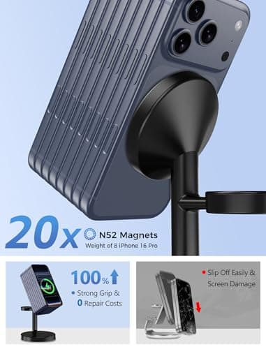 Aeinidi 2025 3 in 1 Wireless Charging Station Compatible with MagSafe, 15W Fast Magnetic Mag-Safe Charger Stand for Apple iPhone 17 16 15 14 13 12 Series iWatch AirPods Pro 4 3 2, Black - Image 5