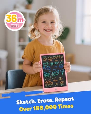 TEKFUN LCD Writing Tablet Doodle Board, 10inch Colorful Drawing Pad for Kids, Mess Free Coloring for Toddlers, Toys Gifts for 3 4 5 6 7 8 Year Old Girls Boys (Pink) - Image 2