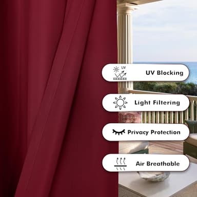 BONZER Waterproof Indoor/Outdoor Curtains for Patio Thick Privacy Grommet Curtains for Bedroom, Living Room, Porch, Pergola, Cabana, 1 Panel, 54W x 84L inch, Red - Image 4