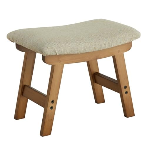 Foot Stool Ottoman Foot Rest Under Desk,Small Stool for Living Room, Bedroom and Kitchen (Brown Legs - Beige Stool Surface) - Image 1