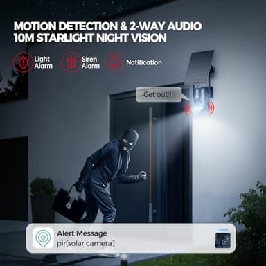 Solar Security Cameras Wireless Outdoor, 2K 360° View Solar Powered WiFi 3MP Security Camera for Home Security with Color Night Vision, PIR Detection, 2-Way Audio, Motion Alert, Easier to use - Image 5