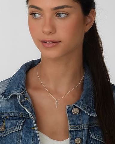 Annika Bella Small Cross Necklace, 925 Sterling Silver Faith Jewelry, Religious Tiny Pendant Charm Necklaces, Gift for Her (Silver) - Image 6
