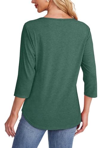 Oversized Tshirts for Women 3/4 Sleeve Summer Tops Business Casual Outfits Ladies Blouses St Patricks Day Shirt Christmas Outfits Green L - Image 5