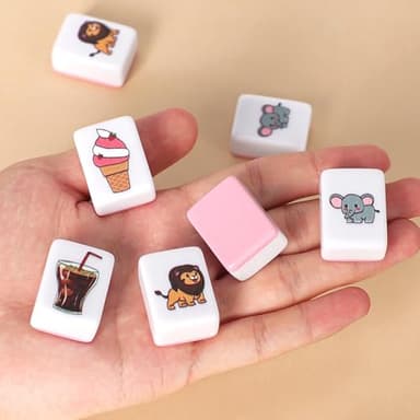 GRACIAS 2 Players Mahjong Block Set, Mahjong Tile Game with 50 Premium Pink Tiles(30mm) Animal and Food Pattern, Portable Mahjongg Set with A Carry Bag - Image 6
