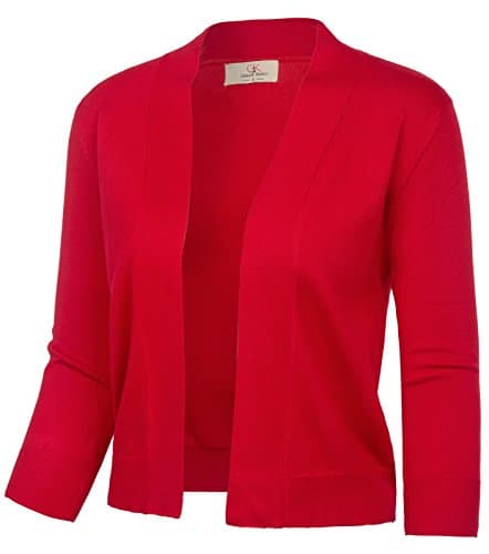 GRACE KARIN Women's Plus Size Sweaters Knit Cardigan Short Sleeve Shrug Cropped Bolero Jacket (Red,XXL) - Image 1