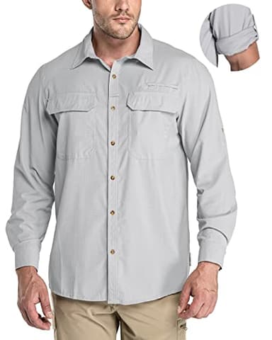 33,000ft Men's Long Sleeve Sun Protection Shirt UPF 50+ UV Quick Dry Cooling Fishing Shirts for Travel Safari Camping Hiking Silver Grey - Image 1