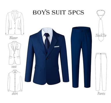 Boys Suit Slim Fit 5 Pieces Teens Blue Formal Wedding Suits for Boys Dress Clothes Set Size 12 - Image 2
