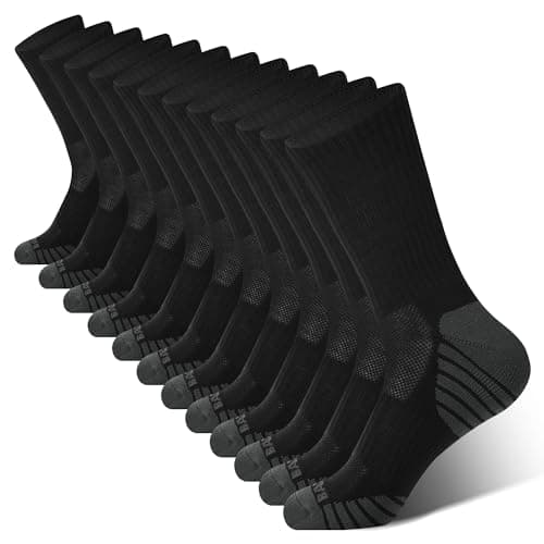 BAMBOO COOL Men's Crew Socks Athletic Running Sports Socks, Cushioned Moisture Wicking, Breathable Arch Support 6 Pack Black - Image 1